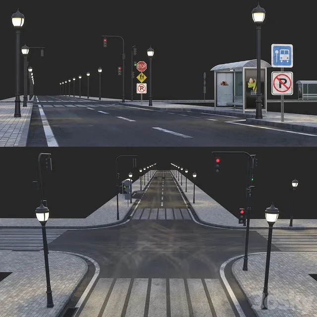 Road and busstop 3dsMax Model