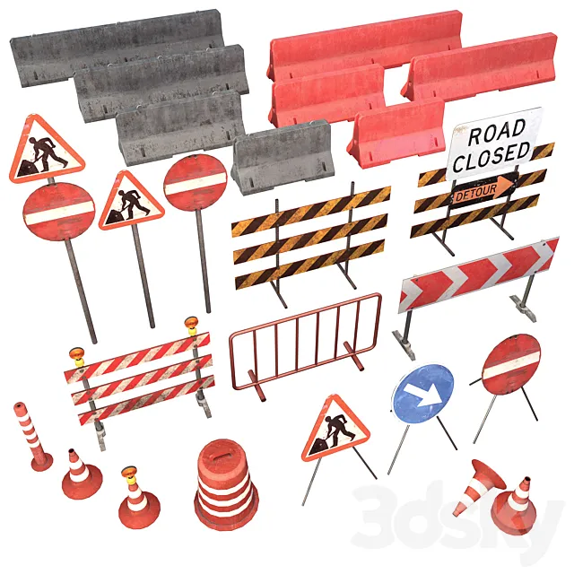 Road traffic signs set Low poly 3ds Max