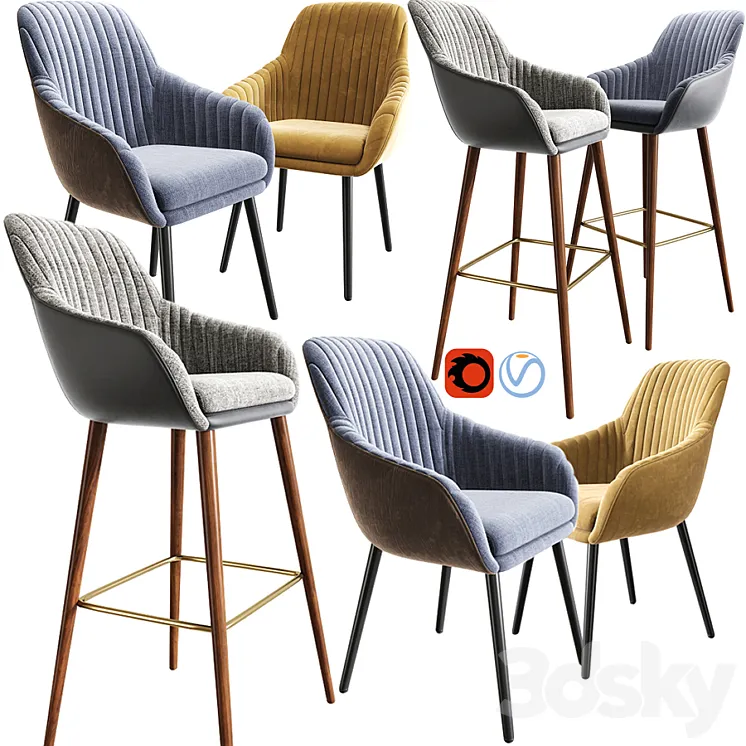 Rochelle Strip Bar Stool And Dining Chair 3DS Max