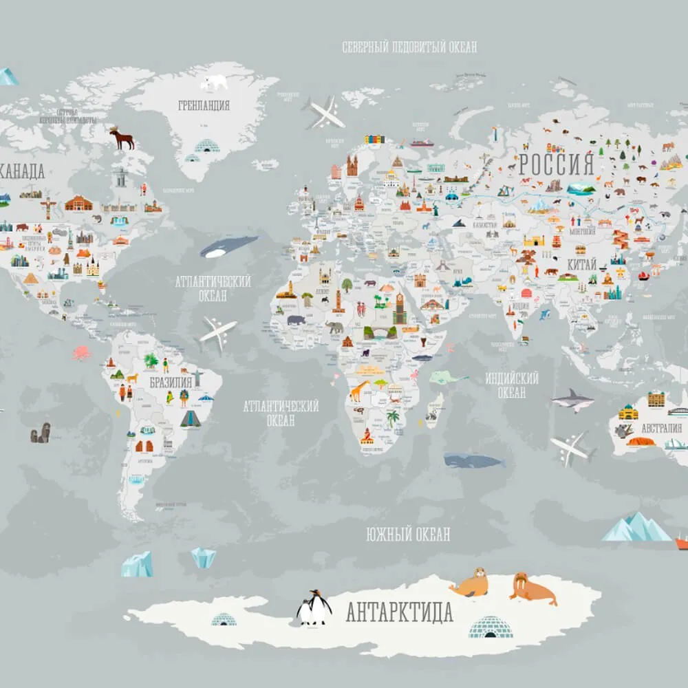 ROCK AND WALL – Wallpaper World map with landmarks 3ds Max