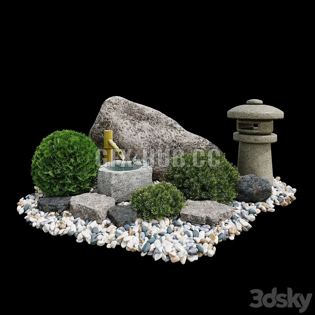 Rock garden. Tsukubai 3dsMax Model