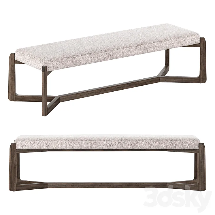 Roe Mid Century Modern Gray Performance Upholstered Wood Bench 3DS Max Model