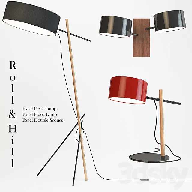 Roll & Hill – Excel Desk. Floor Lamp. Double Sconce 3DSMax File