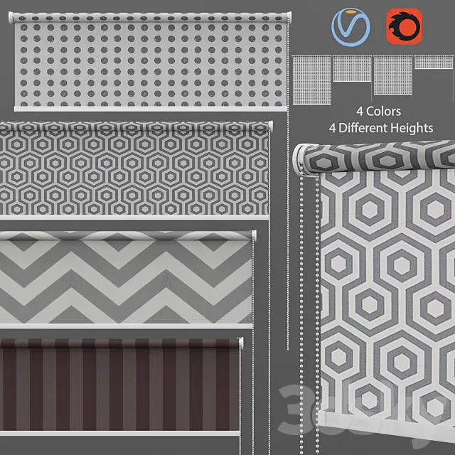 Roller Blind Stars in Four Styles Set 2 3ds Max