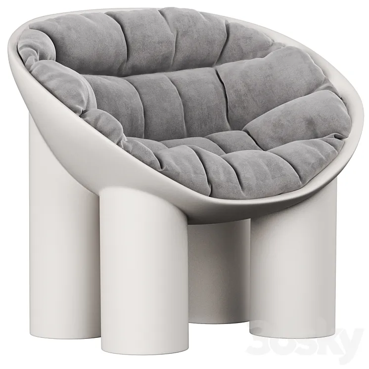 Roly Poly Polyethylene Armchair in Concrete with Cushions by Faye Toogood 3DS Max Model
