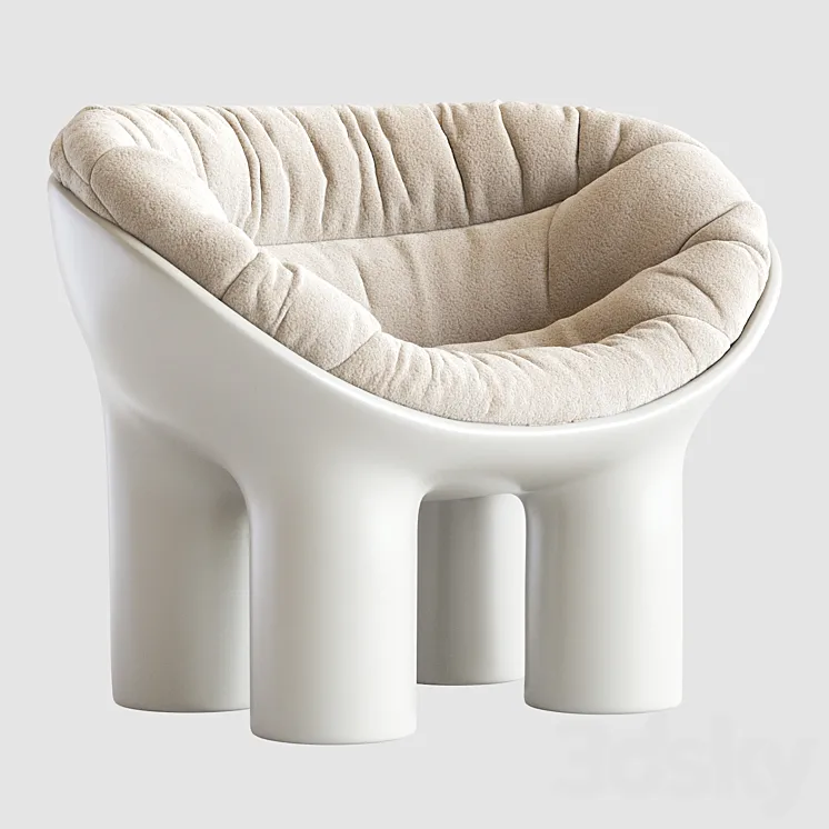 Roly Poly Polyethylene Armchair in Concrete with Cushions by Faye Toogood 3DS Max