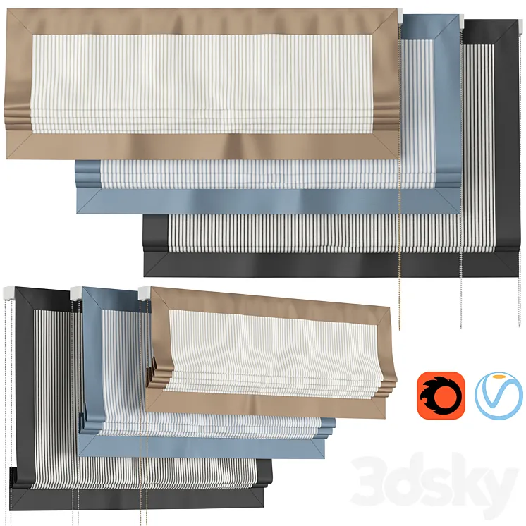 Roman Curtains 185 | Larkbury Curtains | Stripe and Silk 3DS Max Model