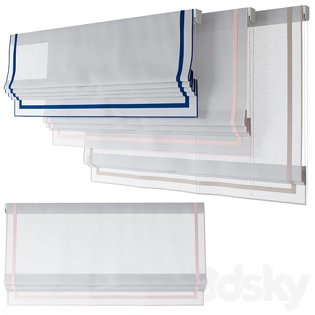 Roman Curtains 191 | Sheer Fabric | Roman Shades with Ribbons 3ds Max