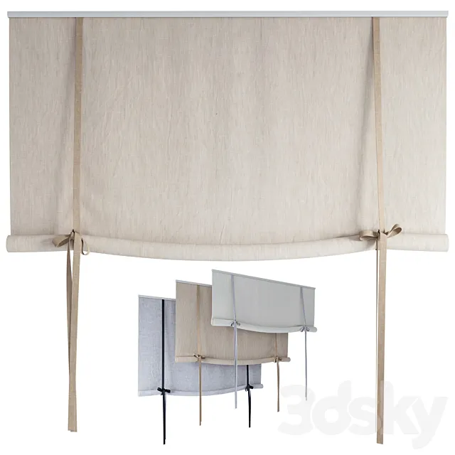 Roman Curtains 194 | Roll-up Curtain | Roller blind with bows 3DS Max Model