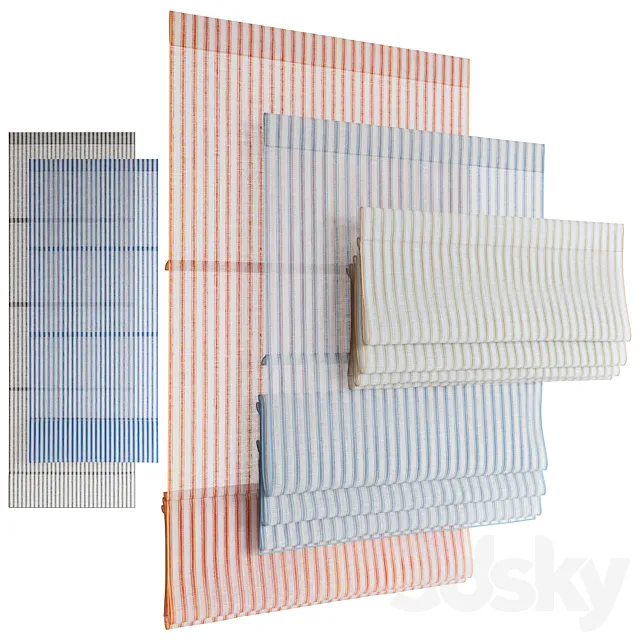 Roman Curtains 197 | Sheer Fabric | Stripes 3ds Max