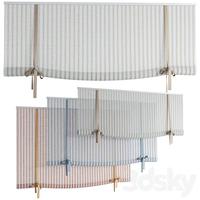 Roman Curtains 204 | Sheer Stripe Roller Blind with bows 3dsMax Model