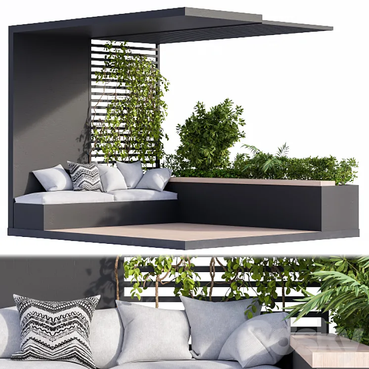 Roof Garden and Balcony Furniture Black Set 3DS Max