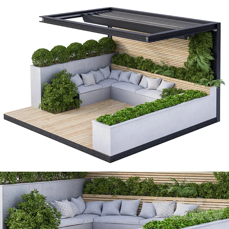 Roof Garden and Landscape Furniture with Pergola 02 3DS Max