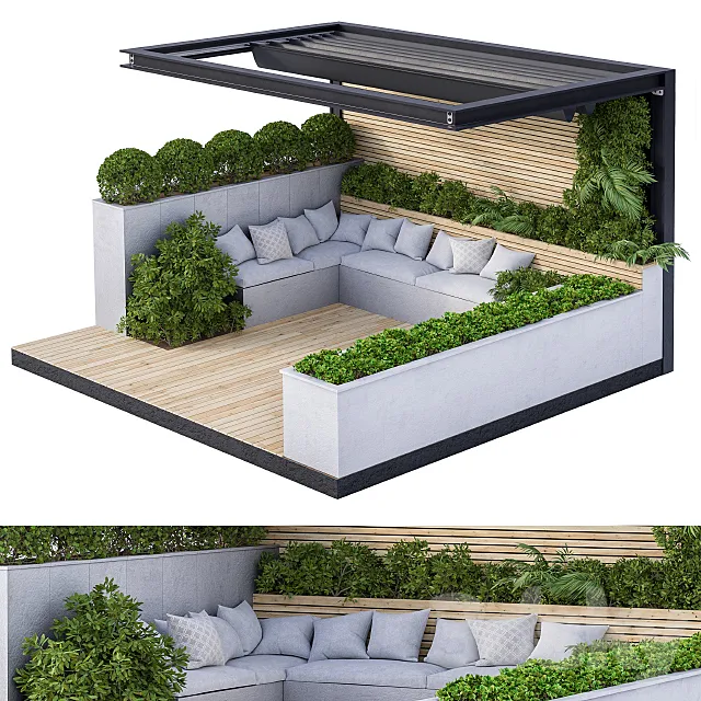 Roof Garden and Landscape Furniture with Pergola 02 3DSMax File