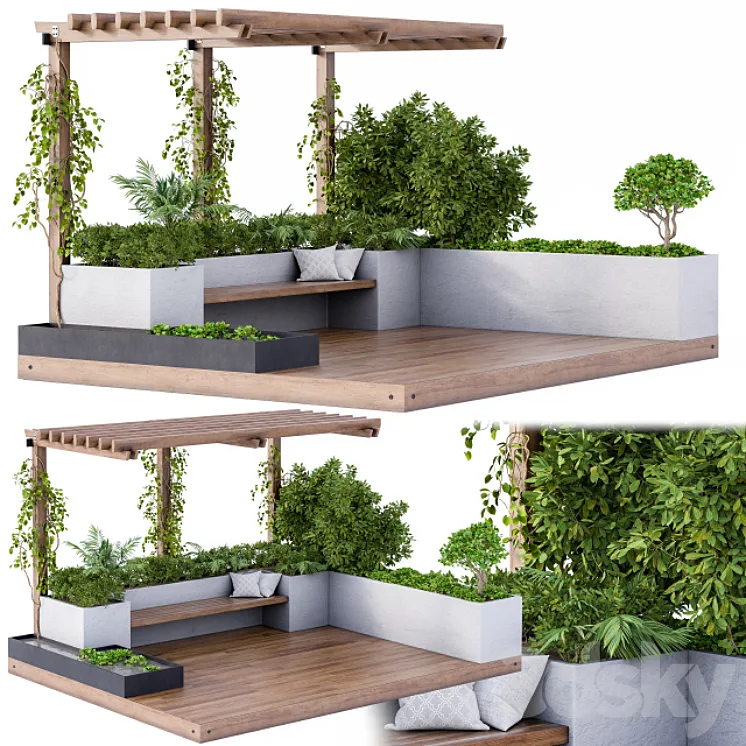 Roof Garden and Landscape Furniture with Pergola 3DS Max
