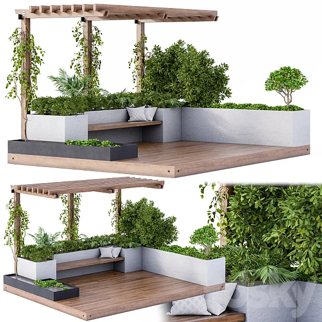 Roof Garden and Landscape Furniture with Pergola 3DSMax File