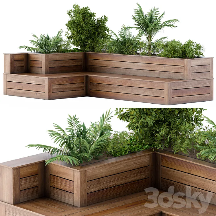 Roof Garden- Back Yard Furniture Bench with Flower Box 3DS Max