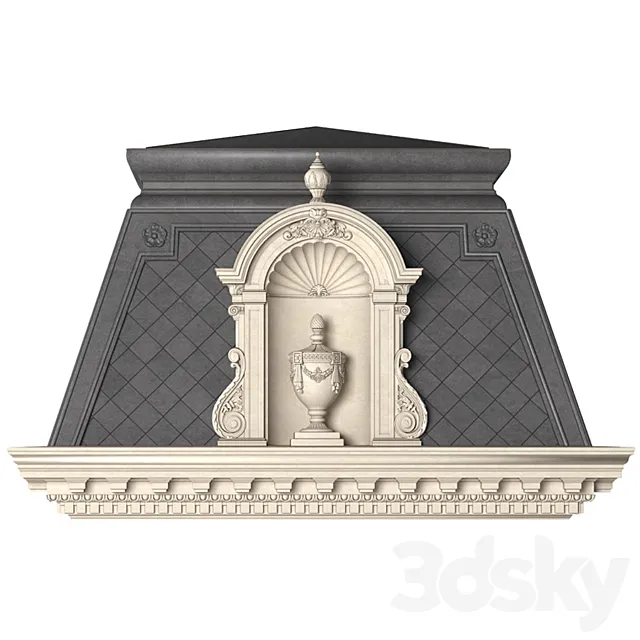 Roof of the classic facade of a private house with decors. Roof fasad set 3DS Max Model