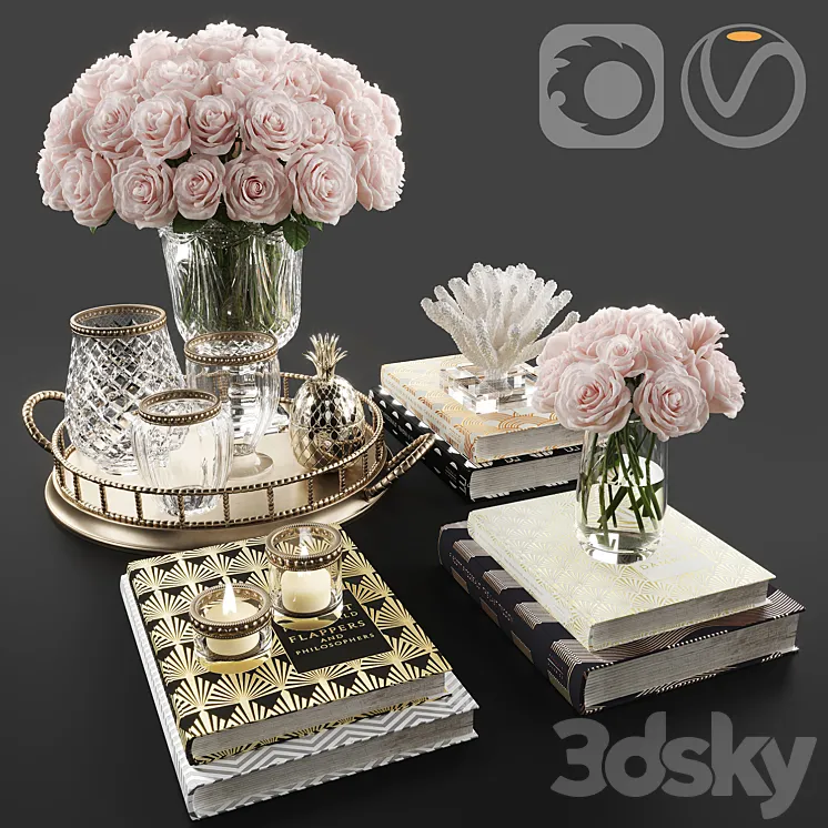 Rose and crystal vase decoration set 11 3DS Max