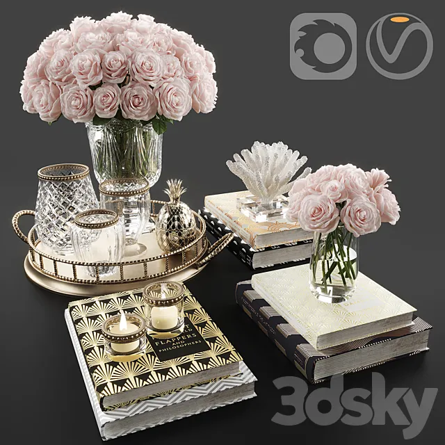 Rose and crystal vase decoration set 11 3DSMax File