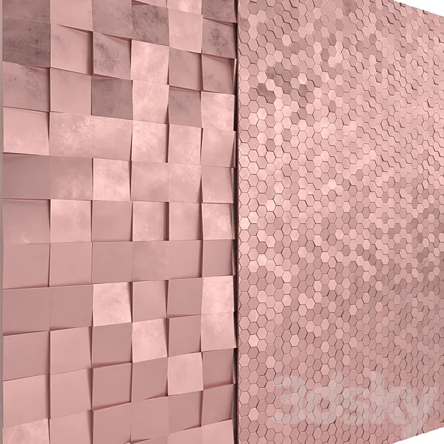 Rose Gold Panels Cubes & Hexagons 3DS Max Model