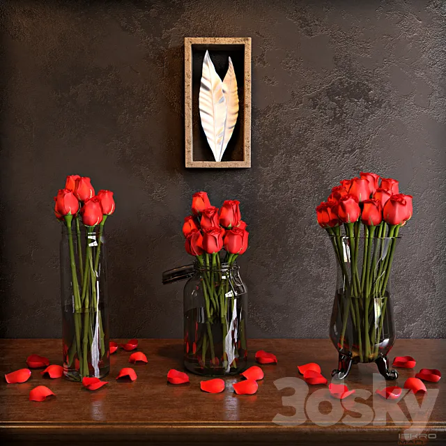 Roses in vases on a classical chest of drawers + decor Palecek 3DSMax File