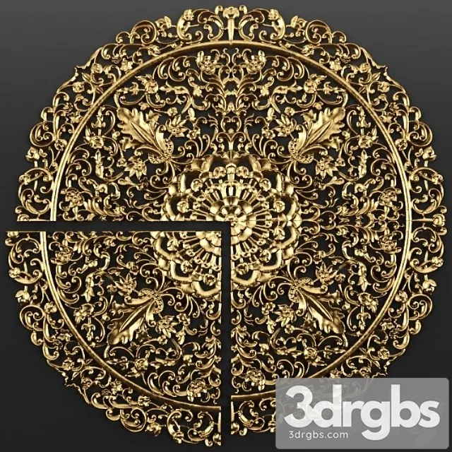 Rosette Carving Pattern Ceiling Lattice Panel Pattern Art Abstract Decorative Interior Wall Decor Golden Luxury Lucky 3dsmax Download