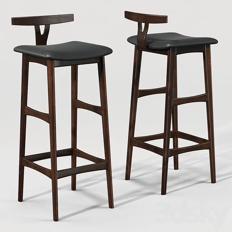 Rosewood and Leather Bar Stool 3DS Max