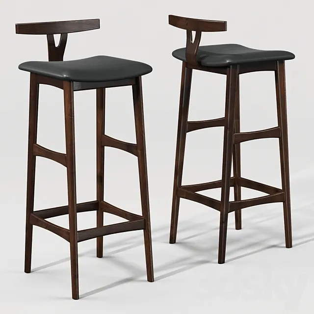 Rosewood and Leather Bar Stool 3DSMax File