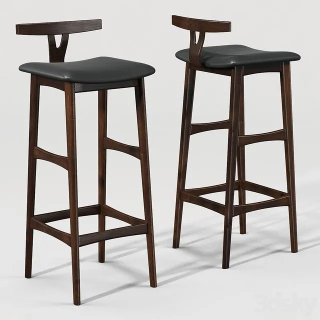 Rosewood and Leather Bar Stool 3dsMax Model