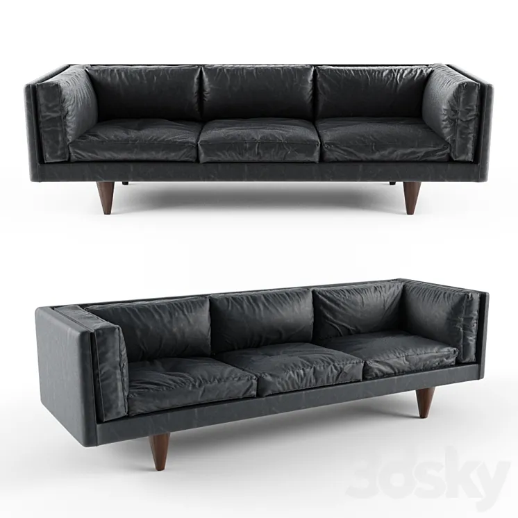 Rosewood and Original Black Leather Sofa by Illum Wikkelsø 3DS Max
