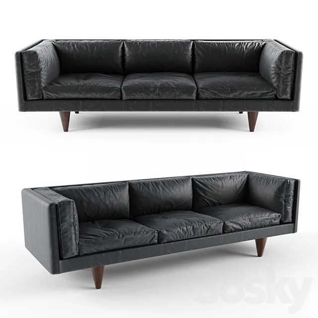 Rosewood and Original Black Leather Sofa by Illum Wikkelsø 3DSMax File