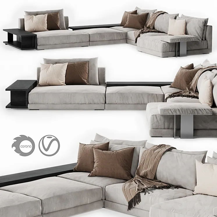 Rottnest L Shaped Modular Sectional Couch 3DS Max Model