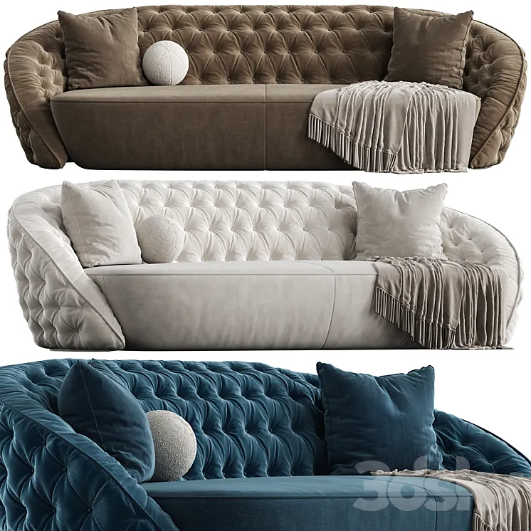 Round blue velvet sofa 3DS Max Model