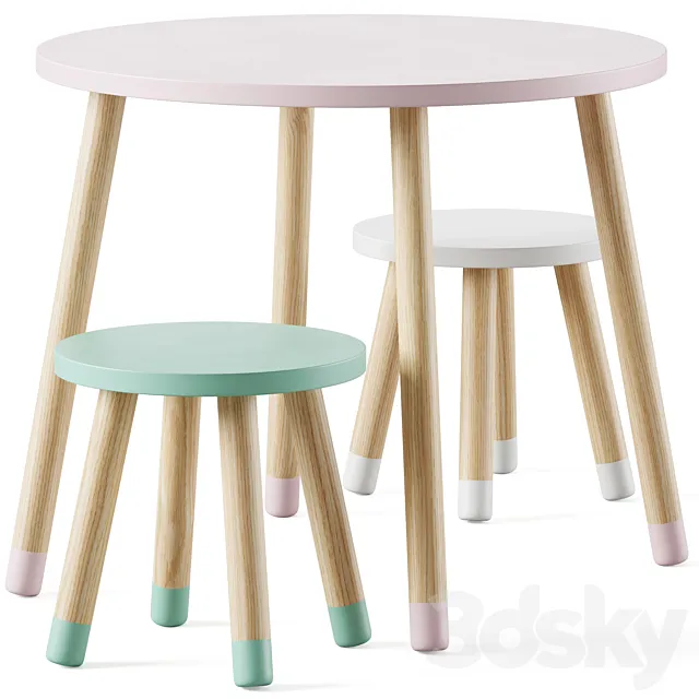 Round childrens table and chairs by Sklum 3ds Max
