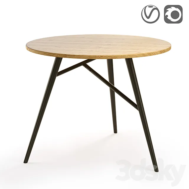 Round dining table in oak Cruseo 3ds Max