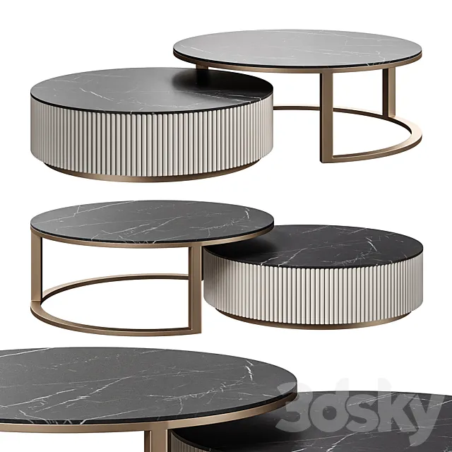 Round Modern Stone Top Nesting Coffee Table 3ds Max