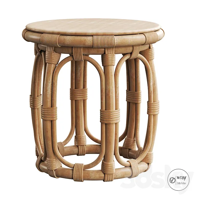 Round Natural Rattan Accent Table 3DSMax File