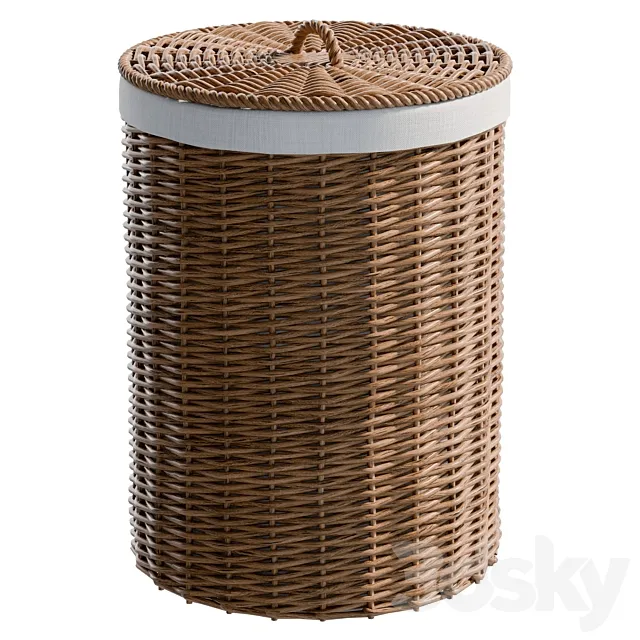 Round Natural Wicker Laundry Basket 3dsMax Model