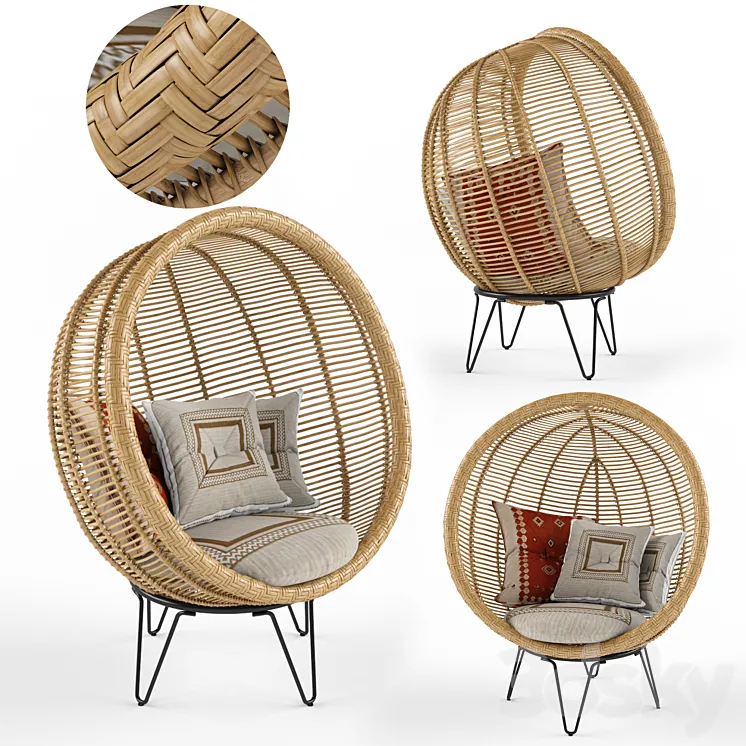 Round rattan cocoon chair 3DS Max