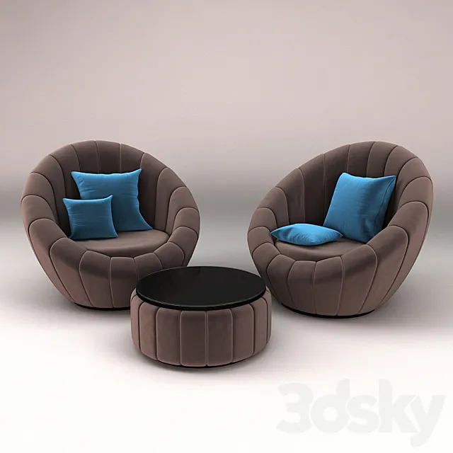 Rounded Armchair With Coffee Table 3DSMax File