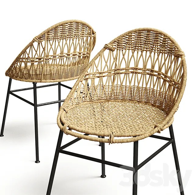 Rounded Wicker Rattan Dining _ Desk Chair 3DS Max Model