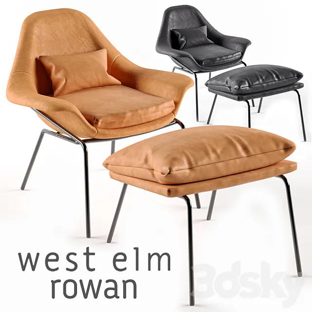 Rowan Leather Chair and Ottoman by West Elm 3ds Max