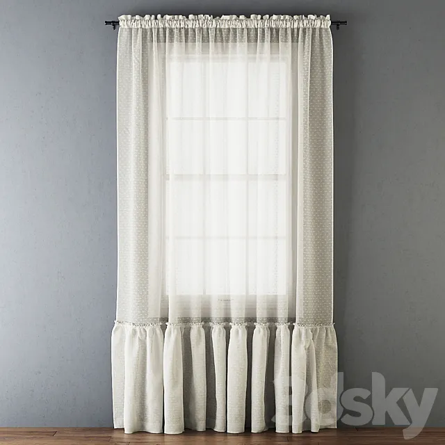 Ruffled Cotton Sheer Curtain 3ds Max