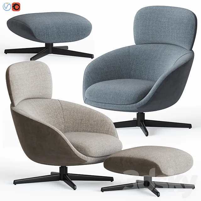 Russell Armchair & Ottoman by Minotti 3DS Max Model