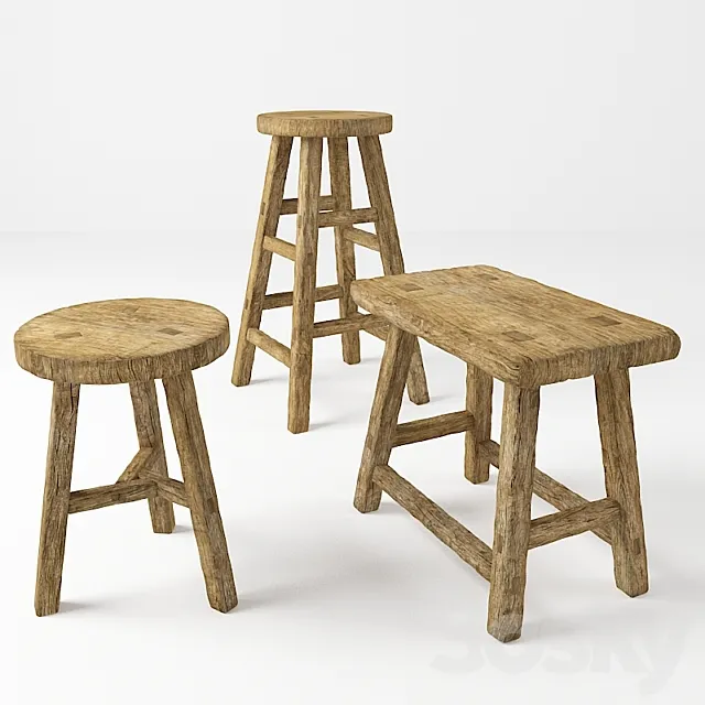 Rustic chairs. Rustic stools 3DS Max Model