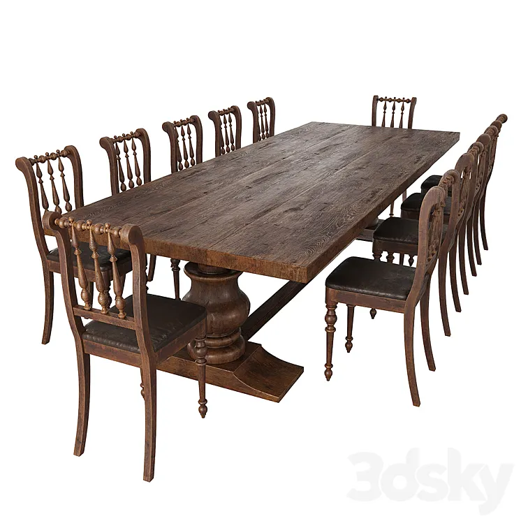 Rustic dining table + chair 3DS Max Model