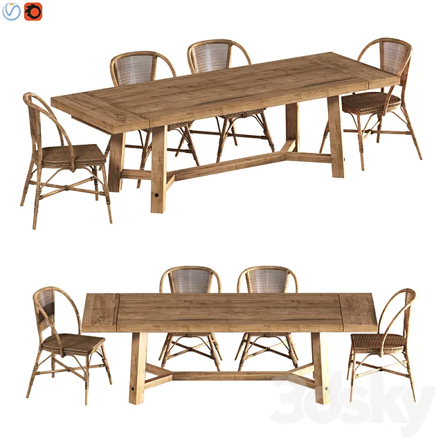 Rustic Farmhouse Dining Table 3DS Max Model