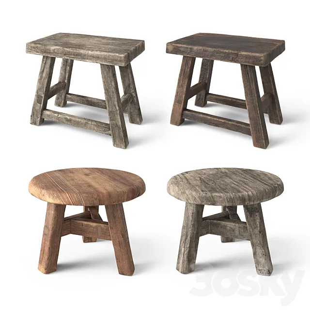 Rustic Wooden Stools 3DS Max Model