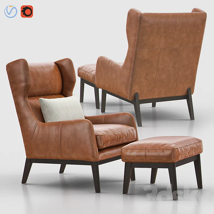 RYDER Leather Chair with Ottoman 3DS Max